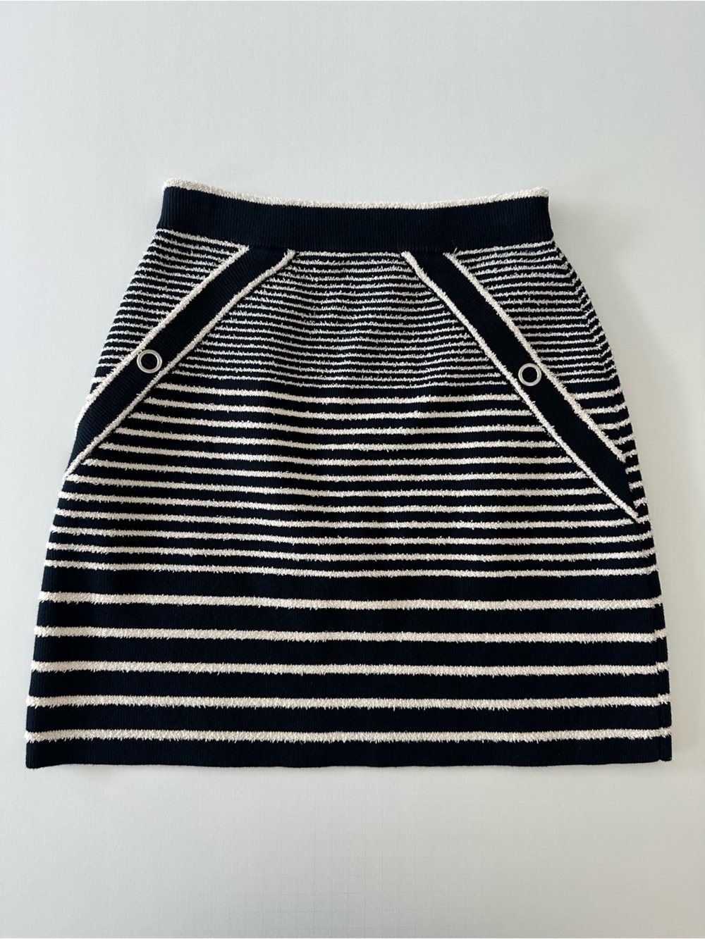 Maje Jibiza Striped Knit Mini Skirt Marine/Ecru Women’s 36 (US 4) Cotton Blend